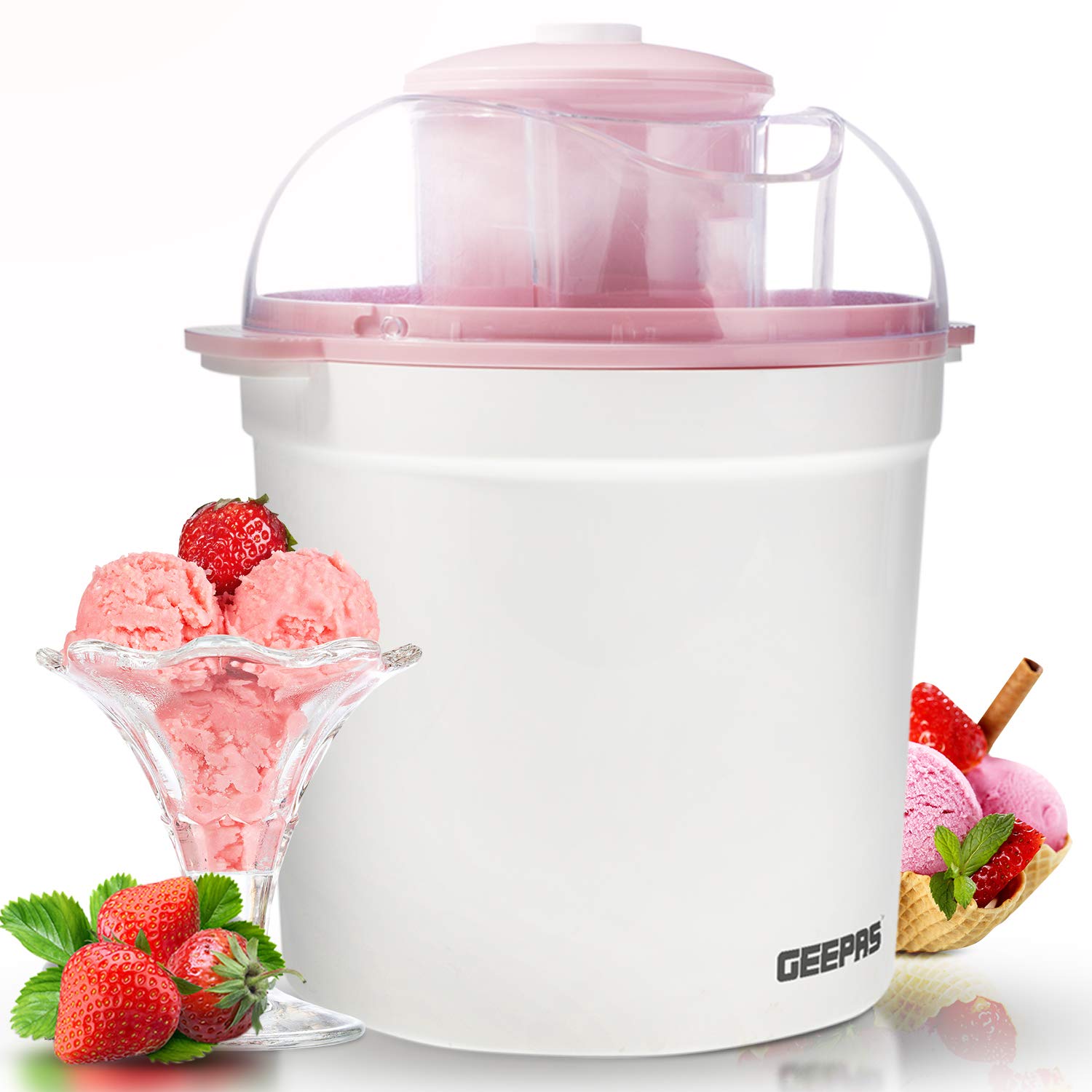 Geepas Ice Cream Maker Machine Makes Delicious Homemade Soft Ice Cream, Gelato, Frozen Yoghurt & Sorbet |1.7L Aluminum Removable Inner Bowl | Detachable Mixing Paddle | 1 Year Warranty Geepas Ice Cream Maker Machine Makes Delicious Homemade Soft Ice Cream, Gelato, Frozen Yoghurt & Sorbet |1.7L Aluminum Removable Inner Bowl | Detachable Mixing Paddle | 1 Year Warranty